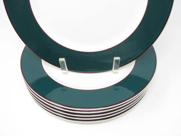 edgebrookhouse - Pagnossin Treviso Italy Ironstone Dinner Plates with Maroon Band and Green Rim - 6 Pieces