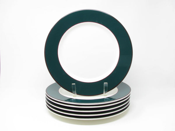edgebrookhouse - Pagnossin Treviso Italy Ironstone Dinner Plates with Maroon Band and Green Rim - 6 Pieces