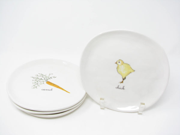 edgebrookhouse - Rae Dunn Magenta M Studios Salad Plates with Carrot and Chick - 4 Pieces