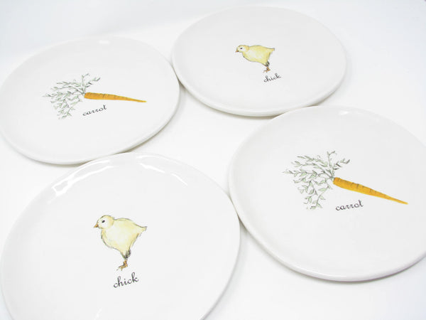 edgebrookhouse - Rae Dunn Magenta M Studios Salad Plates with Carrot and Chick - 4 Pieces