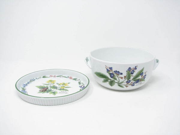edgebrookhouse - Vintage 1990s Royal Worcester Herbs Sage Black Mustard Porcelain Casserole Dish and Small Quiche Tart - 2 Pieces