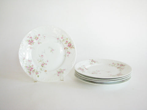 edgebrookhouse - Antique Theodore Haviland Limoges Porcelain Salad Plates with Floral Design and Embossed Rim - Set of 4