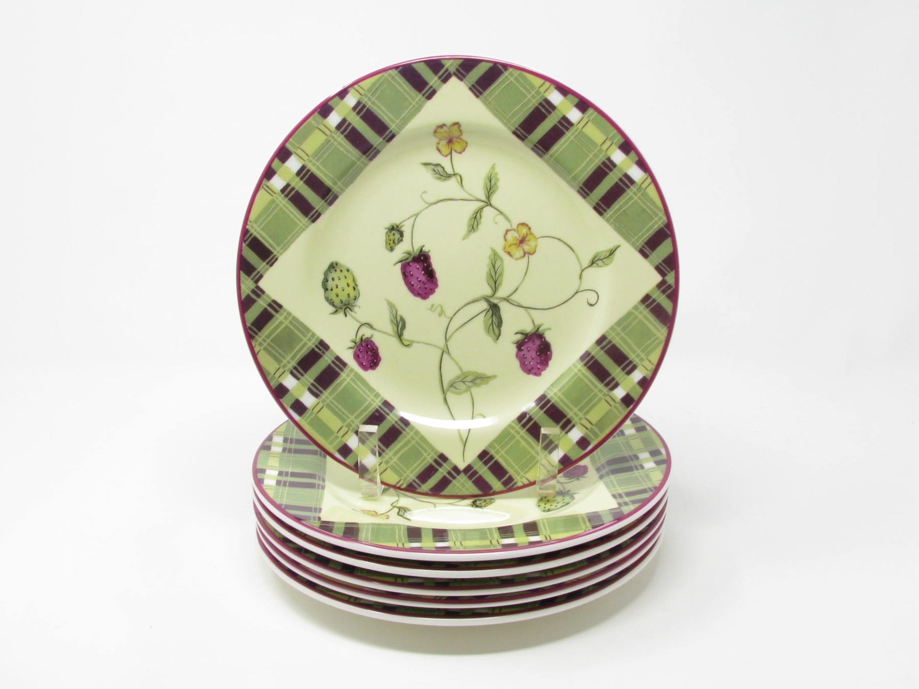 edgebrookhouse - Tracy Porter Sweet Briar Rose Ceramic Salad Plates with Berry and Butterfly Pattern - 6 Pieces