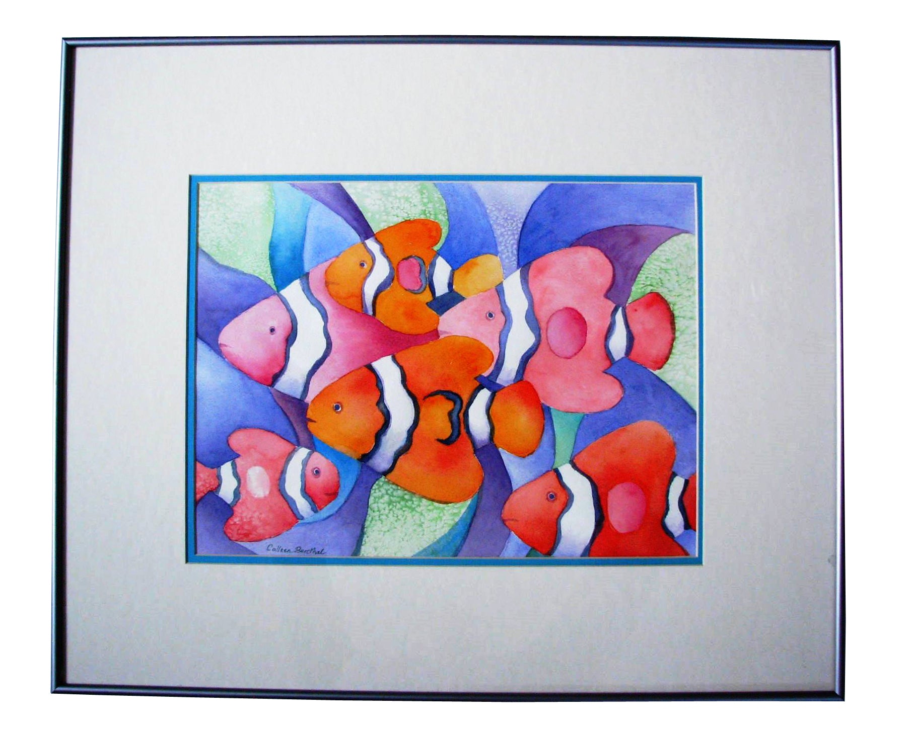 edgebrookhouse - Tropical Watercolor of Clown Fish Signed Colleen Benthal