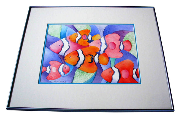 edgebrookhouse - Tropical Watercolor of Clown Fish Signed Colleen Benthal