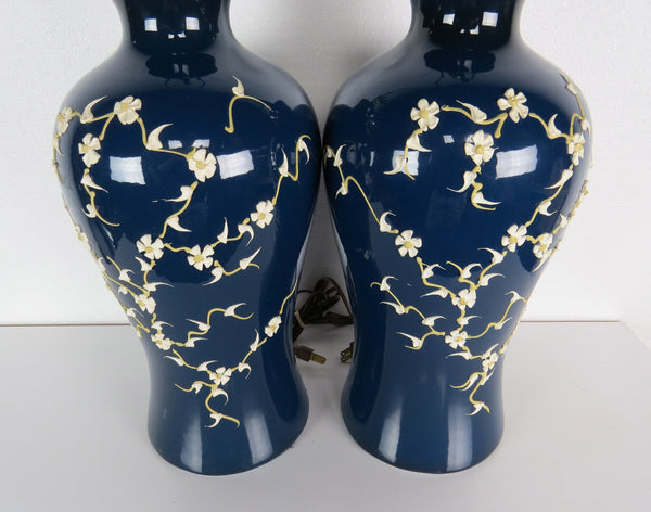 edgebrookhouse - vintage mid century japanese blue moriage table lamps a pair