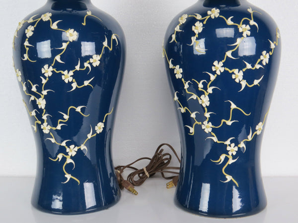 edgebrookhouse - vintage mid century japanese blue moriage table lamps a pair