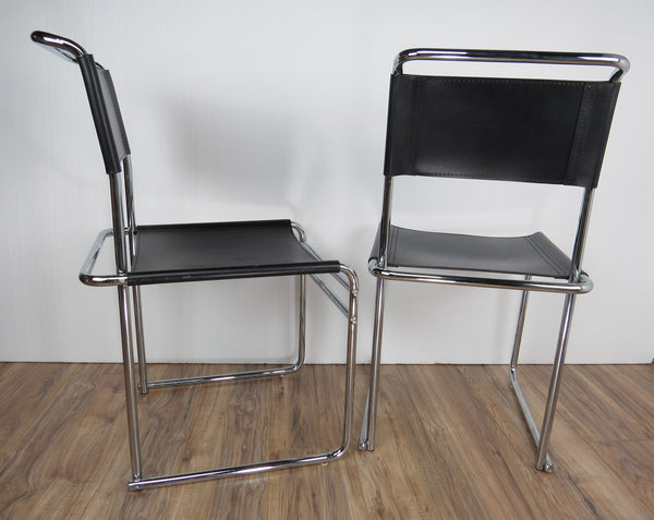 edgebrookhouse - Vintage Mid-Century Modern Bauhaus Designer Marcel Breuer B5 Chrome and Black Leather Chairs - Set of 4