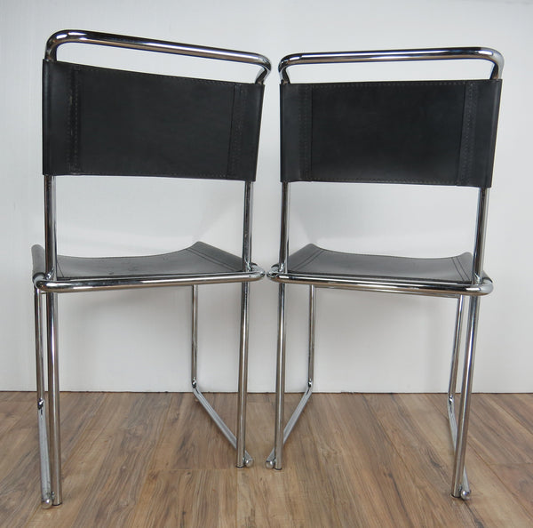 edgebrookhouse - Vintage Mid-Century Modern Bauhaus Designer Marcel Breuer B5 Chrome and Black Leather Chairs - Set of 4