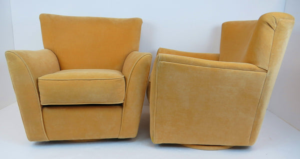 edgebrookhouse - vintage yellow ultrasuede wing back swivel chairs in the style of vladimir kagan a pair