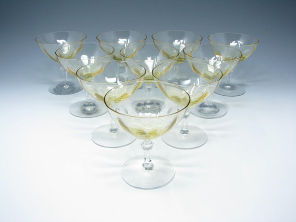 edgebrookhouse - Vintage 1930s Fostoria Topaz Light Yellow Depression Glass Champagne Coupe or Low Sherbet - 10 Pieces