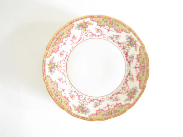 edgebrookhouse - Vintage 1930s Heinrich & Co Selb Bread or Dessert Plates with Pink Scrolls and Gold Trim - Set of 7