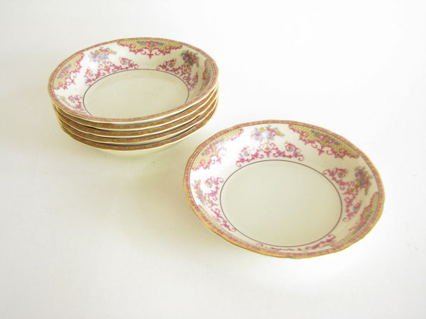edgebrookhouse - Vintage 1930s Heinrich & Co Selb Small Bowls with Pink Scrolls and Gold Trim - Set of 6