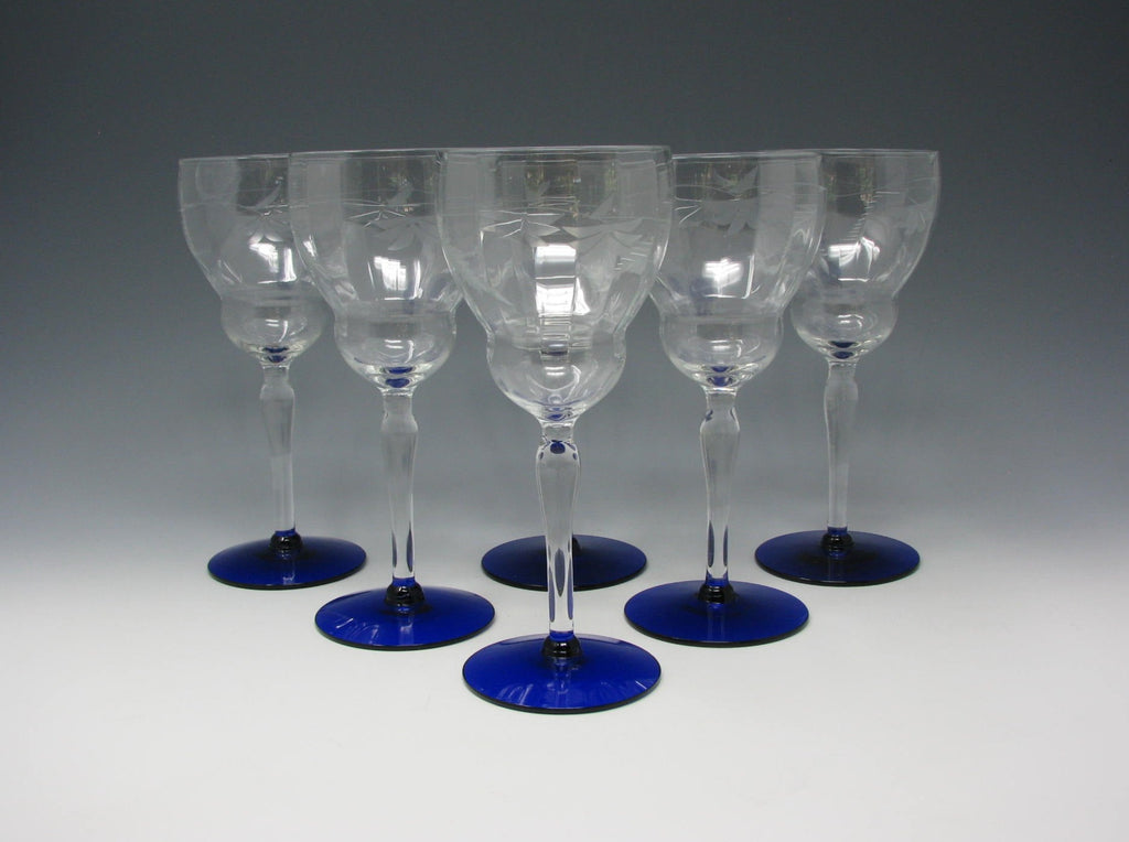 Vintage 1930s Weston Cut Glass Water or Wine Goblets with Leaves & Flo –  edgebrookhouse