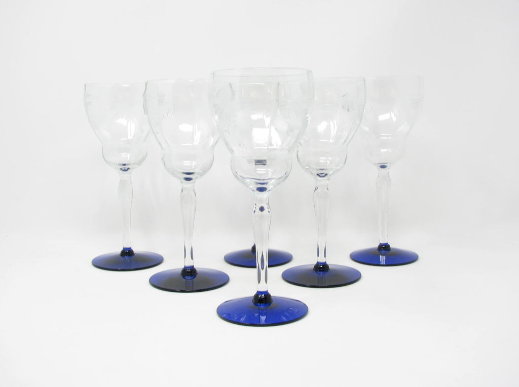 Vintage 1930s Weston Cut Glass Water or Wine Goblets with Leaves & Flo –  edgebrookhouse
