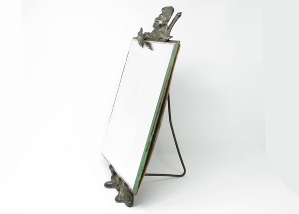 edgebrookhouse - Vintage 1940s Art Deco Beveled Mirror with Bronze Frame Featuring a Man With Bow & Arrow