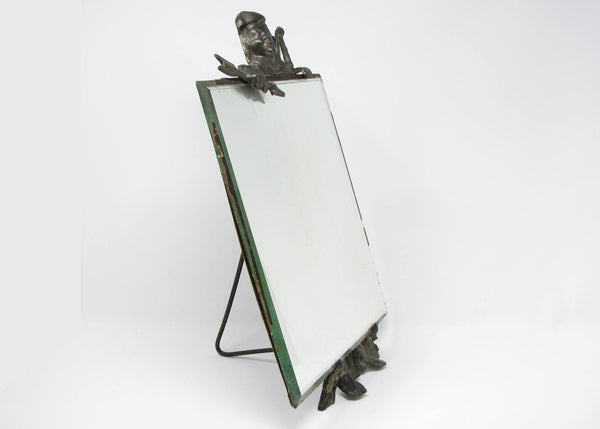 edgebrookhouse - Vintage 1940s Art Deco Beveled Mirror with Bronze Frame Featuring a Man With Bow & Arrow