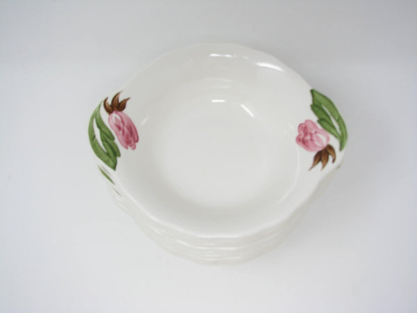 edgebrookhouse - Vintage 1940s Continental Kilns Green Arbor Handled Bowls with Pink Floral Design - 8 Pieces