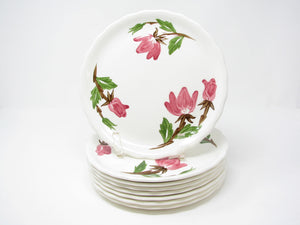edgebrookhouse - Vintage 1940s Continental Kilns Green Arbor Salad Plates with Pink Floral Design - 8 Pieces