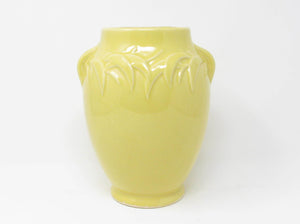 edgebrookhouse - Vintage 1940s McCoy Art Deco Style Yellow Pottery Vase with Embossed Leaf Design