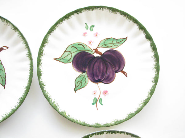 edgebrookhouse - Vintage 1940s Southern Pottery Blue Ridge County Fair Green Salad Plates with Fruit Designs - Set of 6