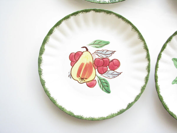 edgebrookhouse - Vintage 1940s Southern Pottery Blue Ridge County Fair Green Salad Plates with Fruit Designs - Set of 6