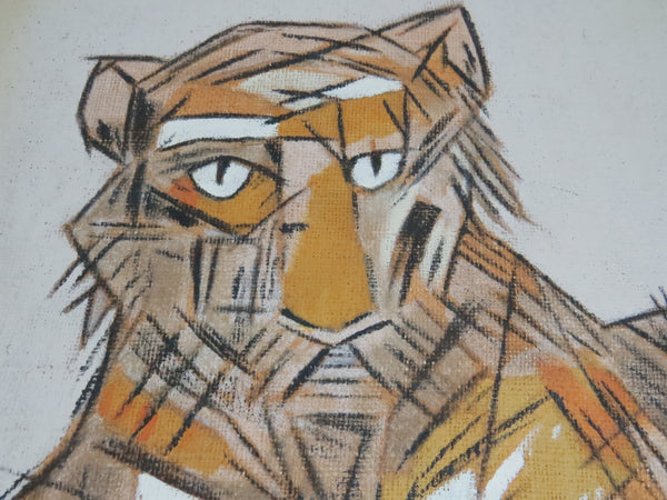 edgebrookhouse - Vintage 1950s Abstract Oil on Burlap of a Laying Tiger in the Style of Robert Flynn