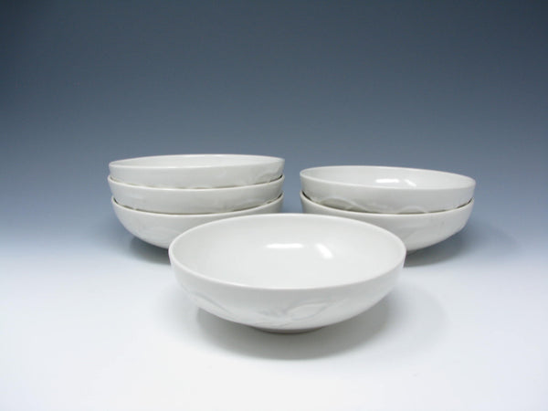 edgebrookhouse - Vintage 1950s Brock California Ironstone Bowls with Embossed Leaves - 5 Pieces