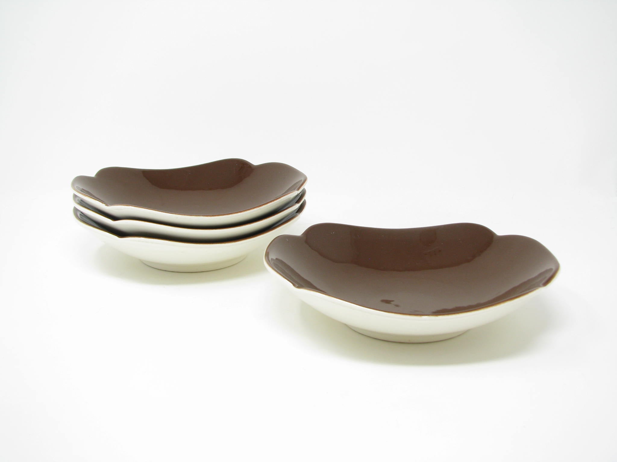 edgebrookhouse - Vintage 1950s Continental Kilns Woodleaf Ceramic Bowls with Brown Interior - 4 Pieces