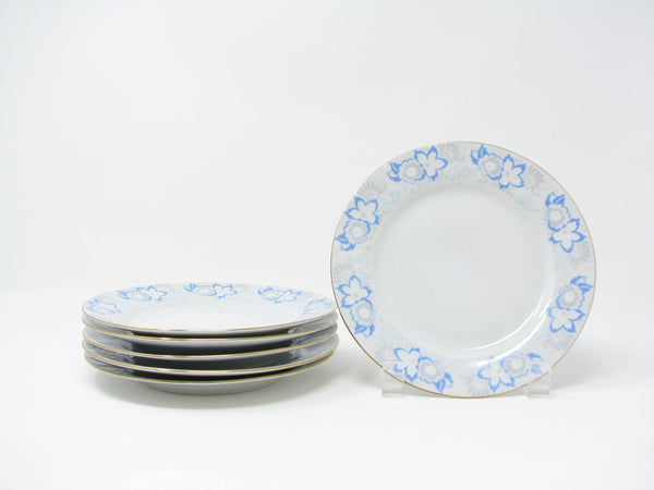 edgebrookhouse - Vintage 1950s Karolina Poland Bread Plates with Blue Gray Floral Design - 6 Pieces