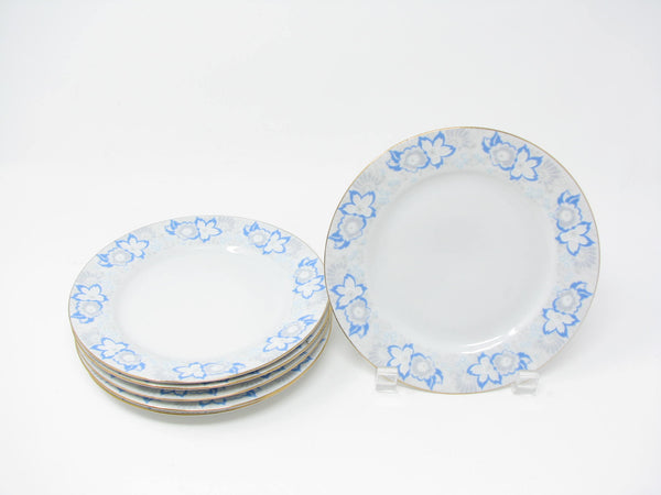edgebrookhouse - Vintage 1950s Karolina Poland Bread Plates with Blue Gray Floral Design - 6 Pieces