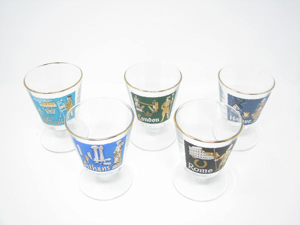 edgebrookhouse - Vintage 1950s Libbey Glass International Cities of the World Goblets - 5 Pieces