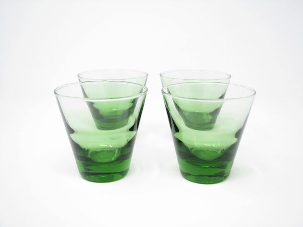 edgebrookhouse - Vintage 1950s Libbey Ripple Green Glass Old Fashioned Glasses - Set of 4