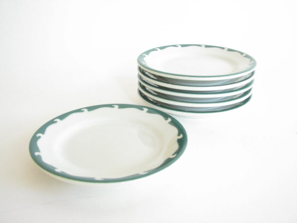 edgebrookhouse - Vintage 1950s Sterling China Restaurant Ware Bread or Dessert Plates with Green Trim - Set of 6