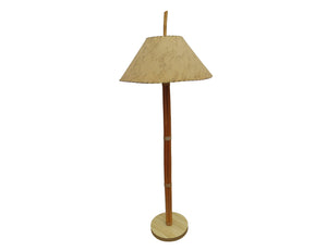 edgebrookhouse - Vintage 1950s Three Stem Rattan Floor Lamp With Stitched Parchment Shade