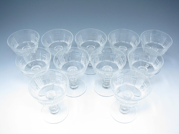edgebrookhouse - Vintage 1950s Tiffin Cut Glass Champagne or Sherbet Glasses with Vertical Design - 11 Pieces