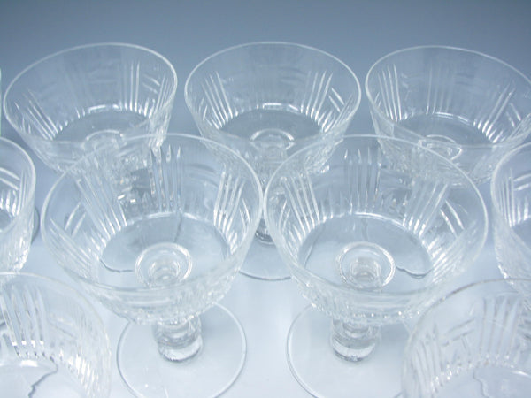 edgebrookhouse - Vintage 1950s Tiffin Cut Glass Champagne or Sherbet Glasses with Vertical Design - 11 Pieces