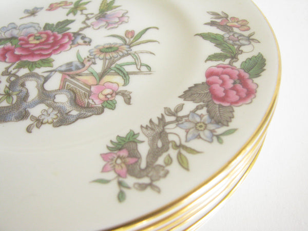 edgebrookhouse - Vintage 1950s Wedgwood Cathay Bread Plates with Bright Floral & Bird Design - Set of 7