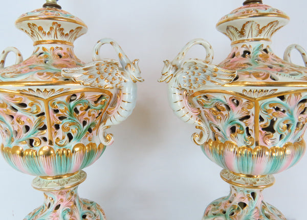 edgebrookhouse - Vintage 1960s Azzolin Brothers Capodimonte Porcelain Table Lamps - a Pair