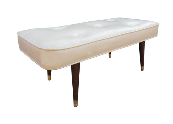 edgebrookhouse - Vintage 1960s Babcock-Phillippe Style Tufted Vinyl Bench on Walnut Legs