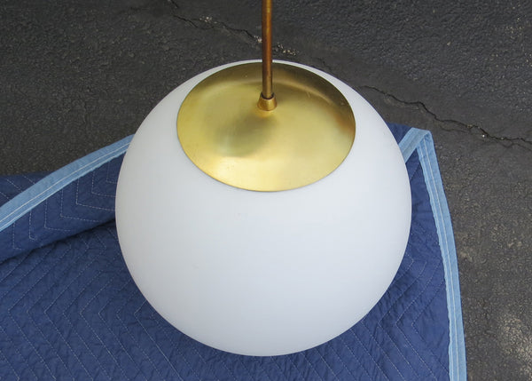 edgebrookhouse - Vintage 1960s EJS Lighting Corp Frosted Glass and Brass 14" Globe Pendant Lamp