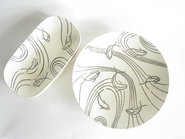 edgebrookhouse - Vintage 1960s Hand-Painted Koi Fish Ceramic Serving Bowls - 4 Pieces