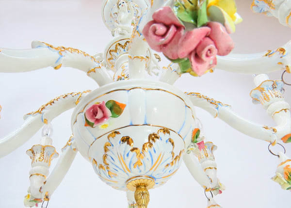 edgebrookhouse - Vintage 1960s Italian Capodimonte 8-Arm Porcelain Chandelier