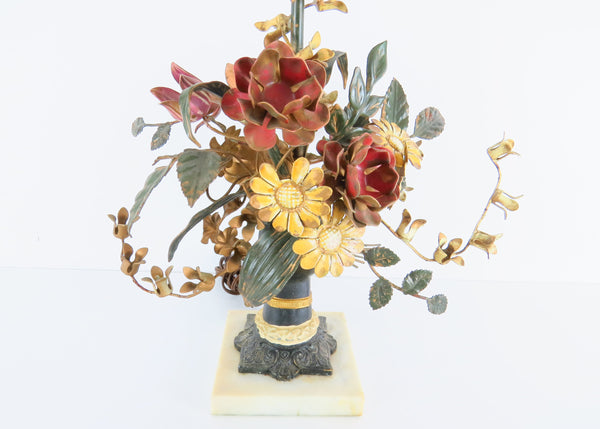 edgebrookhouse - Vintage 1960s Italian Tole Table Lamp With Bronzed Hand Holding a Bouquet of Flowers
