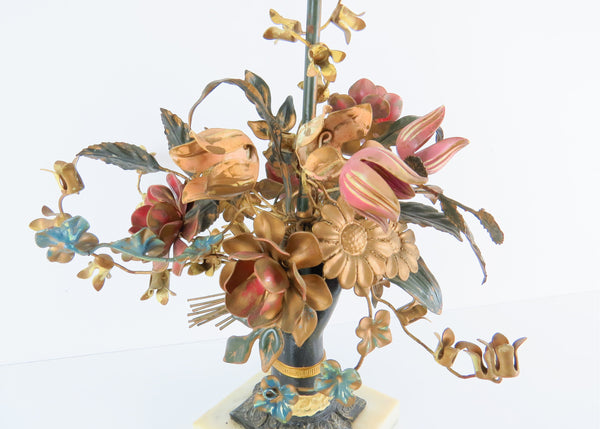 edgebrookhouse - Vintage 1960s Italian Tole Table Lamp With Bronzed Hand Holding a Bouquet of Flowers