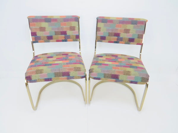 edgebrookhouse - Vintage 1960s Milo Baughman Style Brass Cantilever Dining Side Chairs - Set of 4