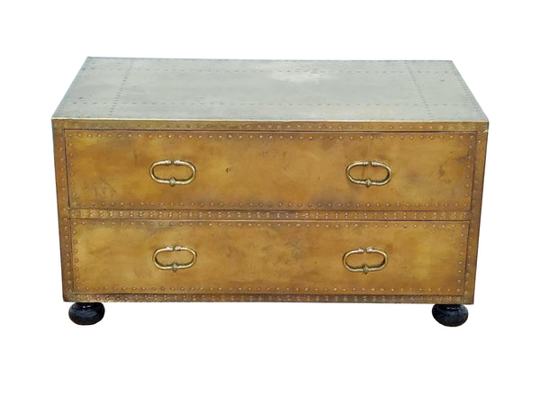 edgebrookhouse - Vintage 1960s Sarreid Spain Brass and Copper Trunk or Low Chest of Drawers
