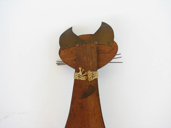 edgebrookhouse - Vintage 1961 Masketeers Teak Wood and Brass Cat Wall Sculpture / Décor