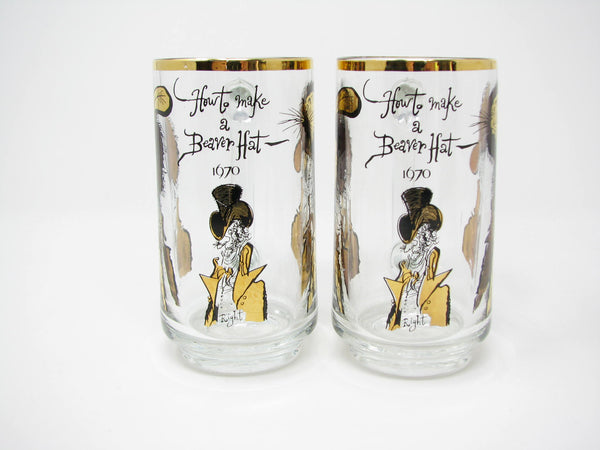 edgebrookhouse - Vintage 1970 Ronald Searle How to Make a Beaver Hat Glass Mugs or Steins for Hudson Bay Company (HBC) - 2 Pieces