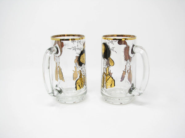 edgebrookhouse - Vintage 1970 Ronald Searle How to Make a Beaver Hat Glass Mugs or Steins for Hudson Bay Company (HBC) - 2 Pieces